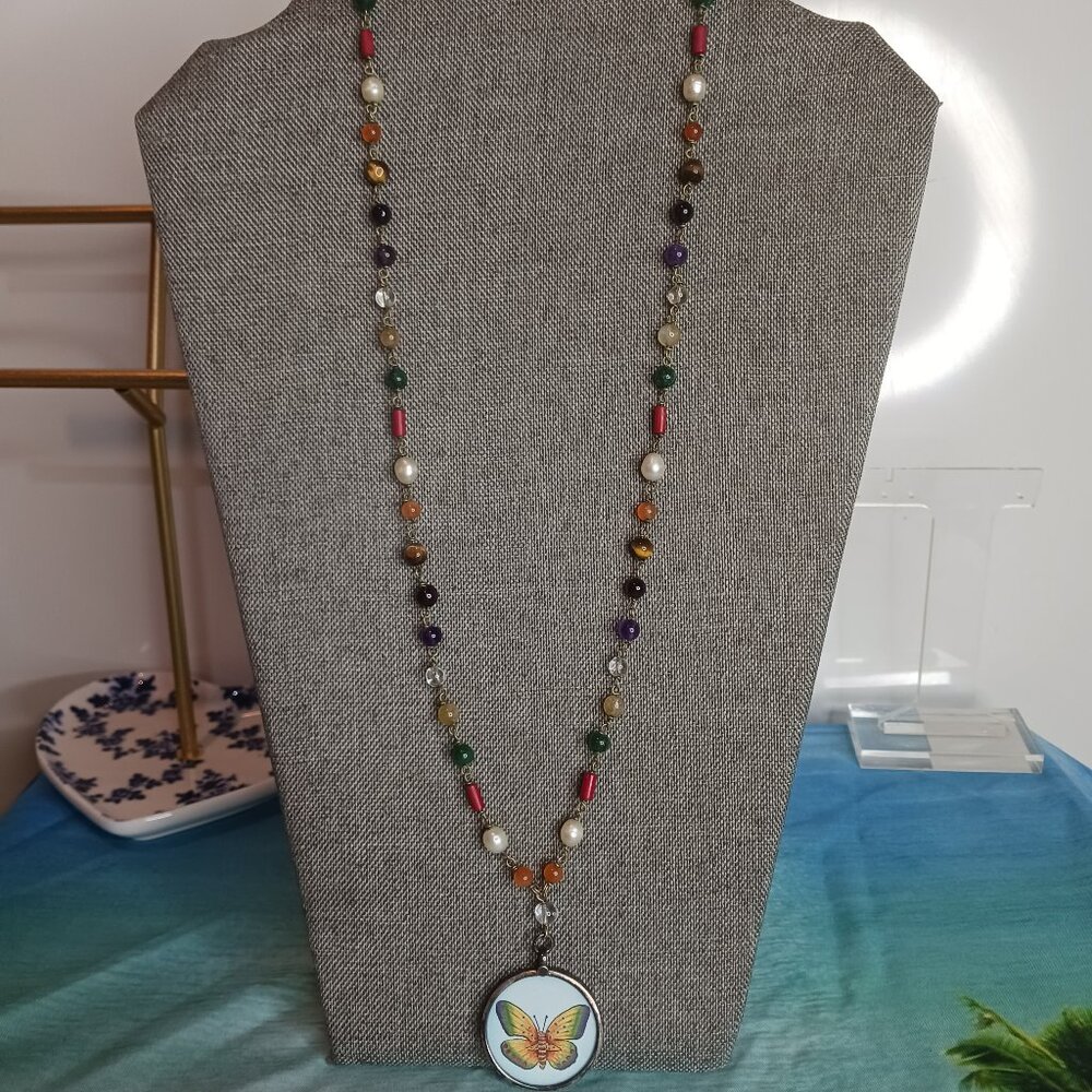 Sterling Silver Pendant and Natural Stone Necklace